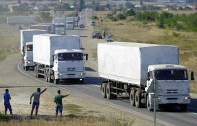 Грузовики, доставившие гумпомощь жителям востока Украины, возвращаются в Подмосковье